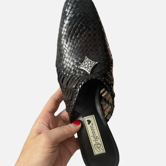 Brighton Abby Woven Leather Black & Brown Slip on Sandal - Sz 10M - Picture 10 of 11